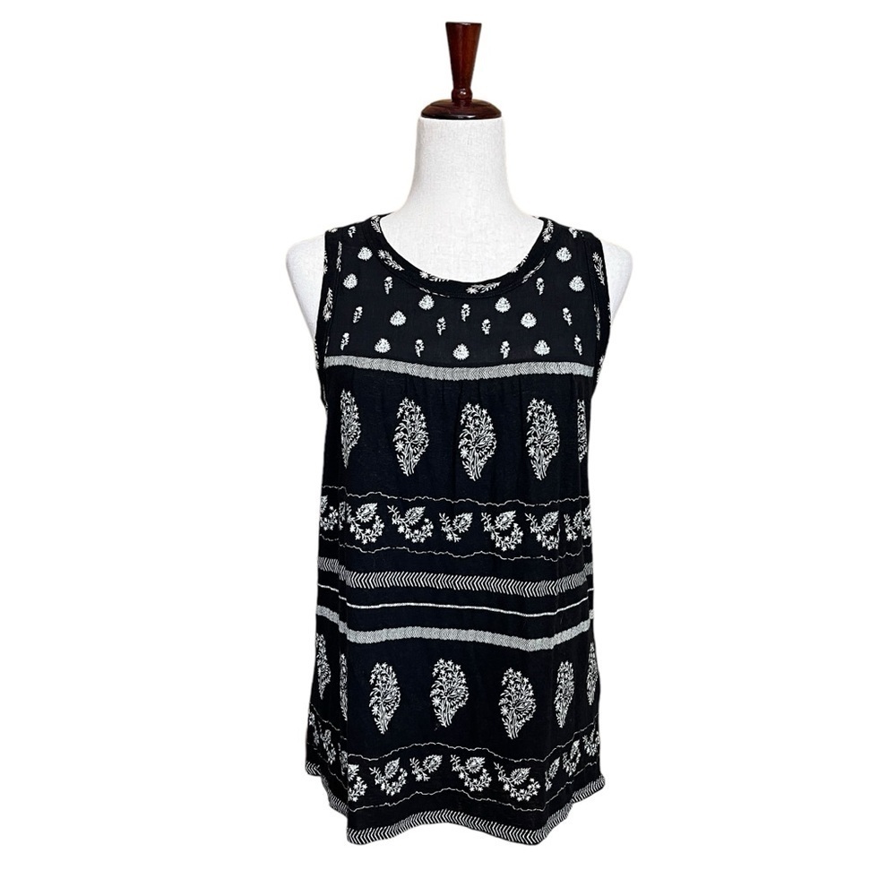 Lucky Brand Floral Print Sleeveless Tee. Black Cream Size XS #1301